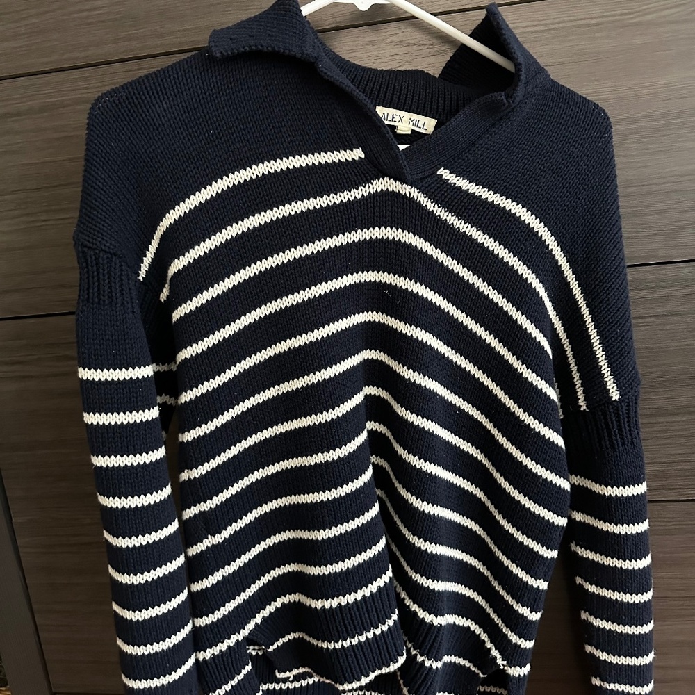 Striped Alex Mill S Collared Navy Sweater